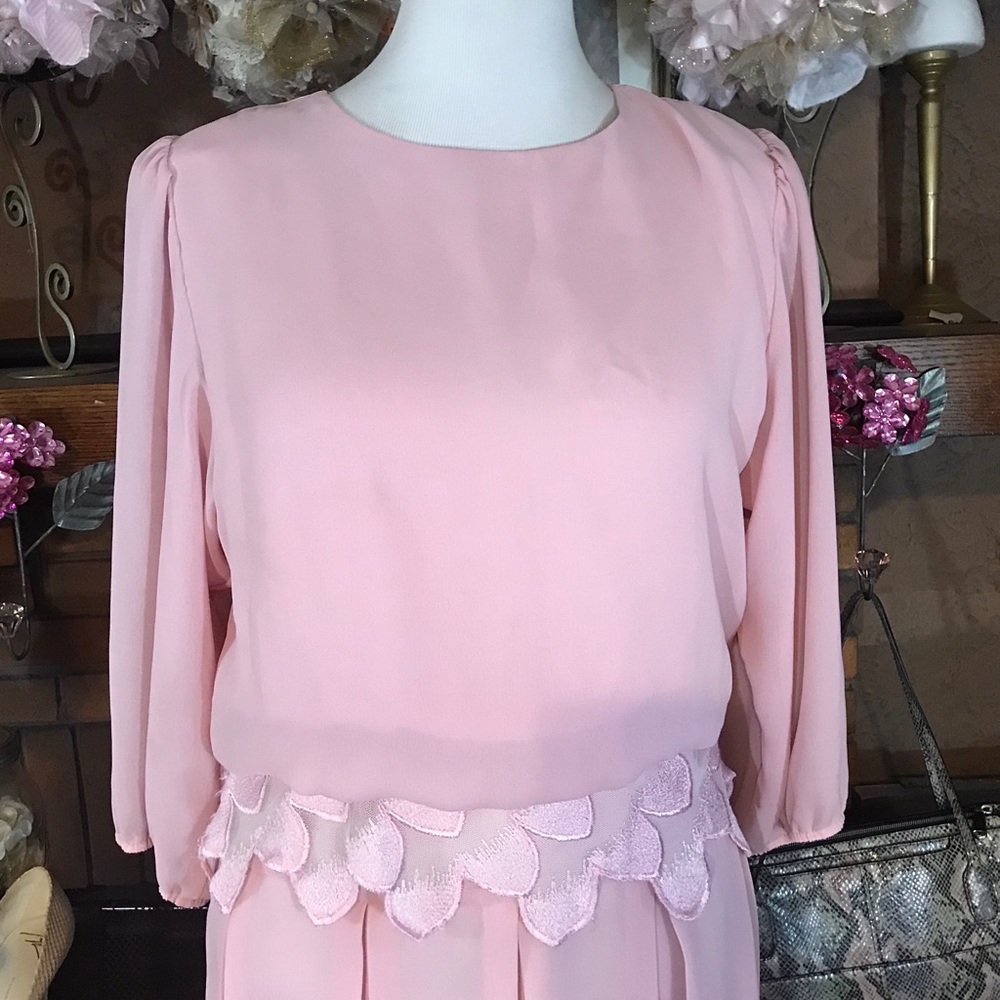 VINTAGE 1980'S PINK BLOUSON DRESS (L) - Picture 6 of 15